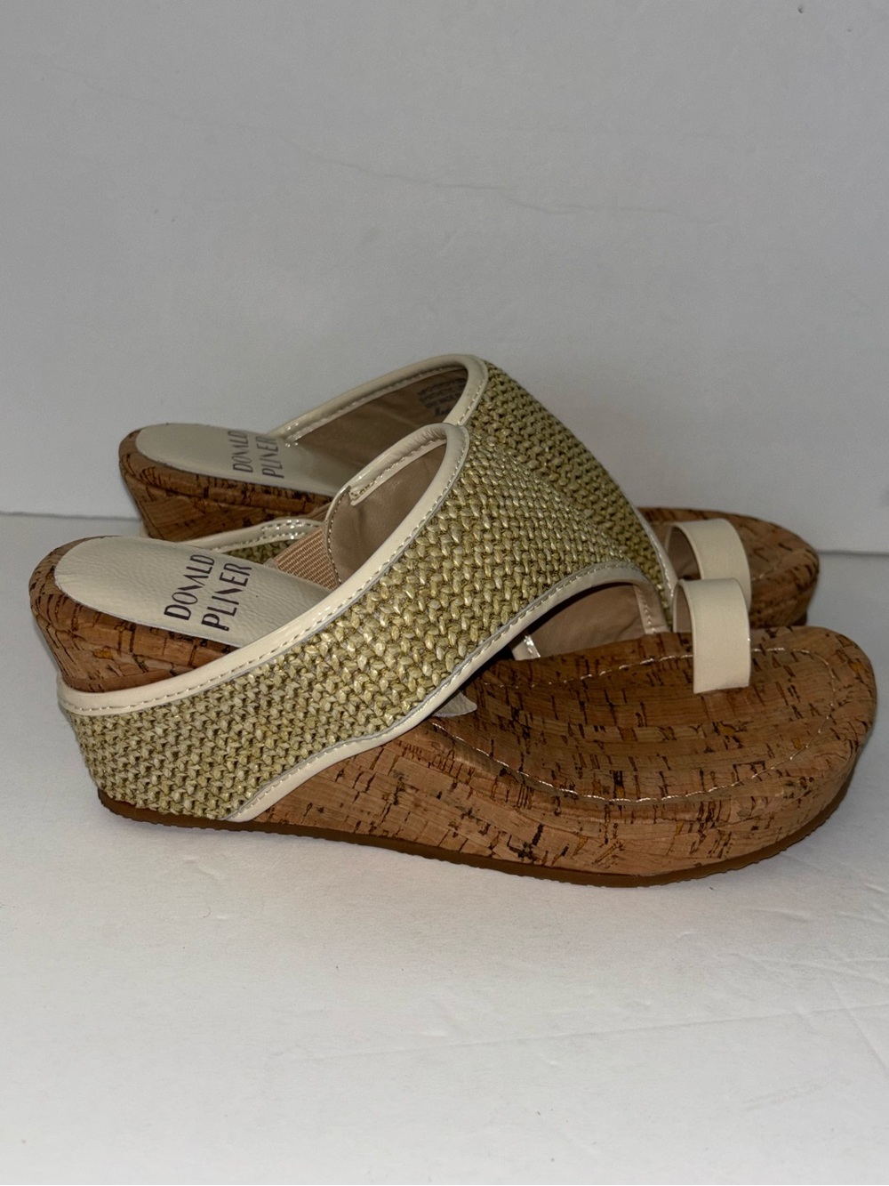 Donald Pliner Women's Gyer Raffia Woven Cork Wedge Sandals Natural Sz 6 $109